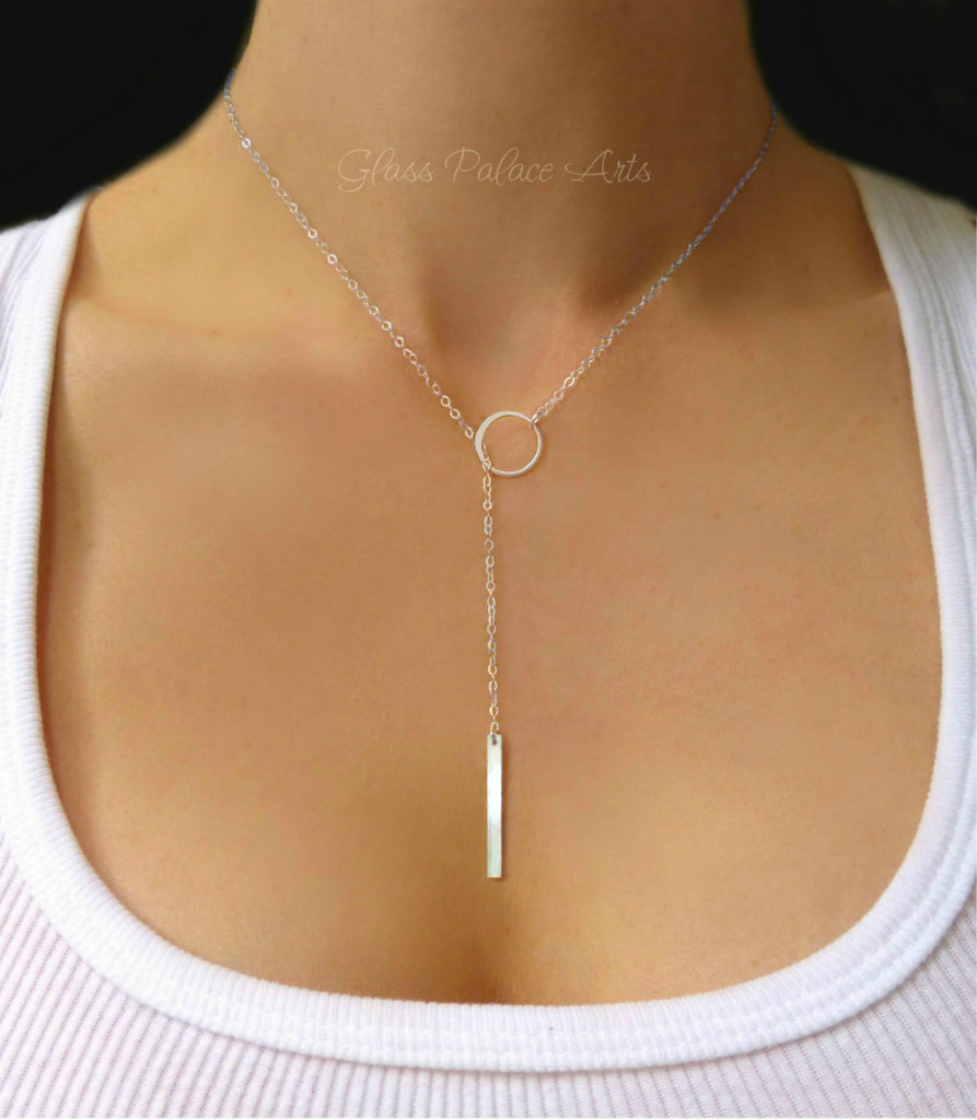 Lariat Necklace For Women With Vertical Bar Y Drop