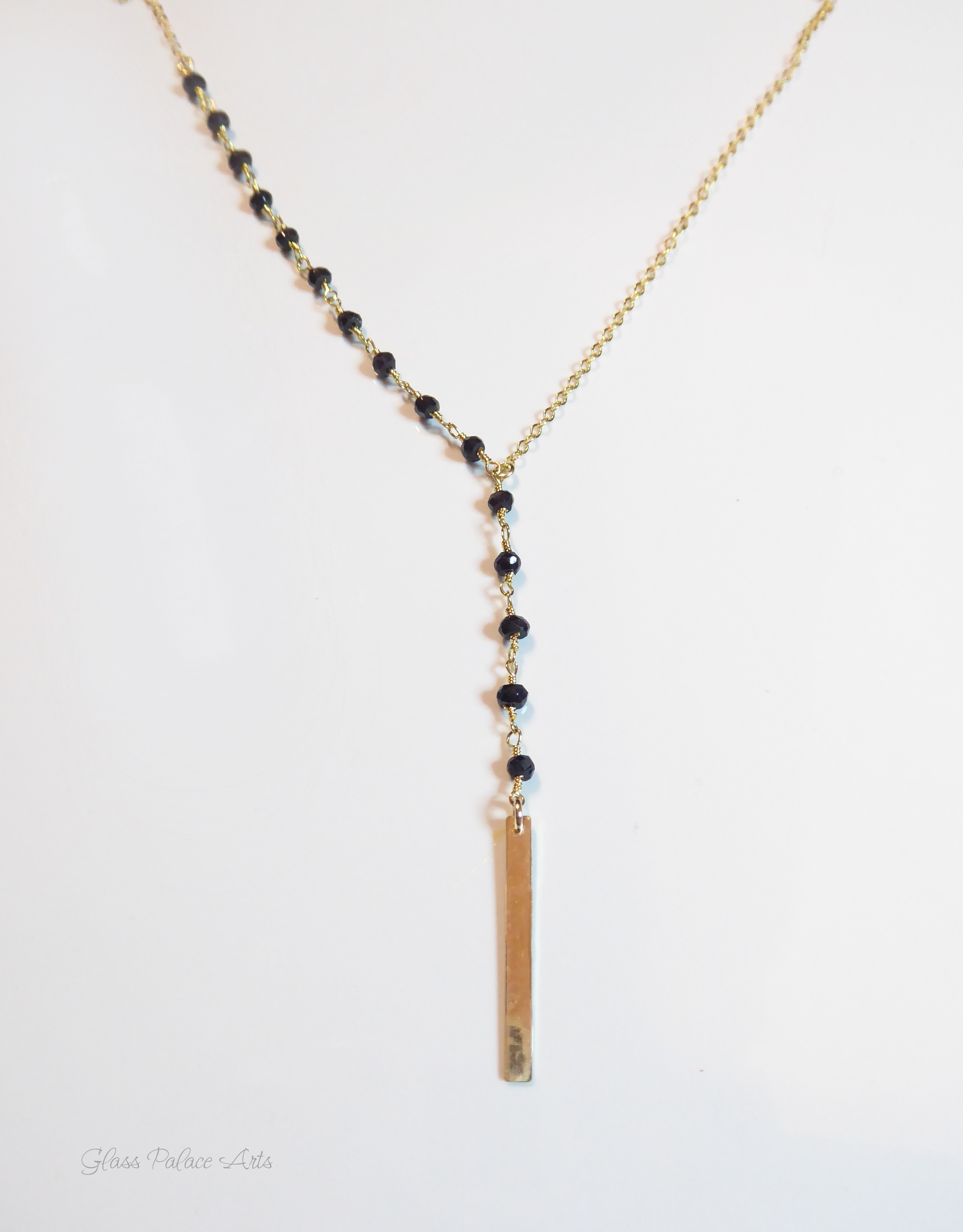 Black Spinel Y Lariat Necklace For Women