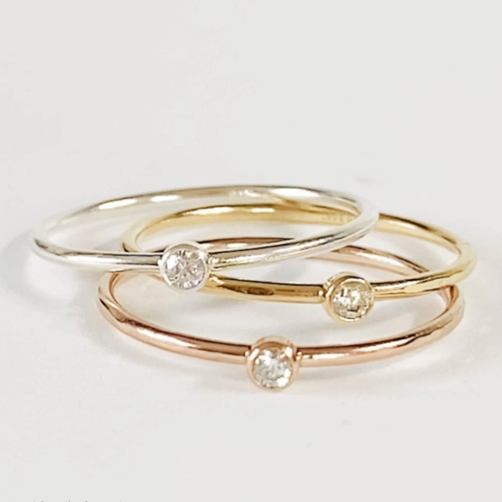 Small Cubic Zirconia Solitare Ring For Women - 14k Gold Fill, Rose Gold or Sterling Silver