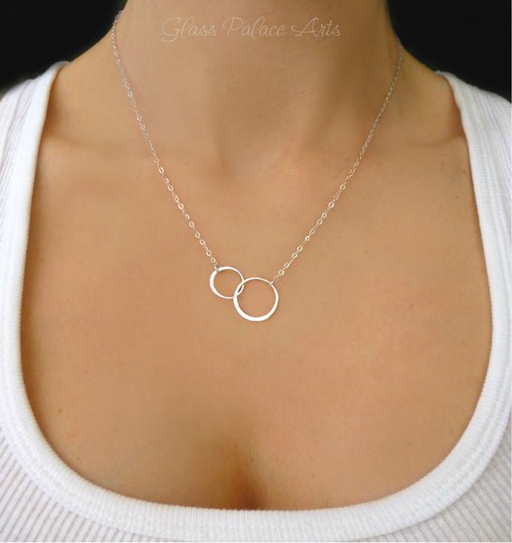 Best Friend Necklace Gift With Interlocking Circles Eternity Pendant - Sterling Silver, Rose Gold