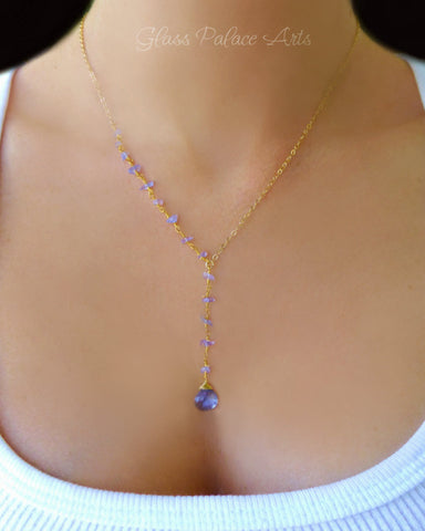 Genuine Tanzanite Necklace Gold or Silver - Gemstone Y lariat December Birthstone Jewelry