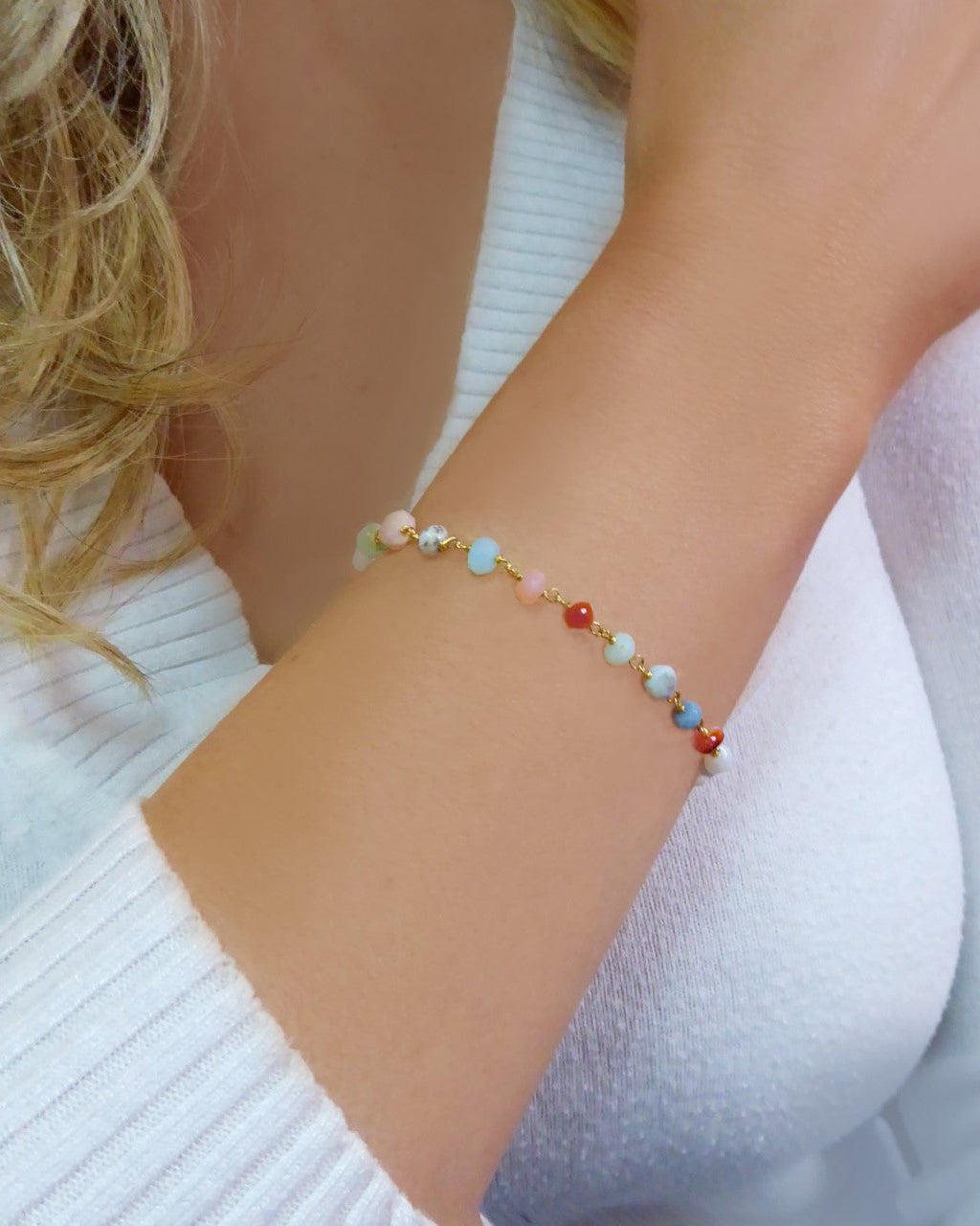 Multi Color Peruvian Opal Bracelet For Women - Sterling Silver or Gold