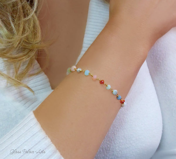 Adjustable Multi Color Peruvian Opal Bracelet For Women - Sterling Silver or Gold