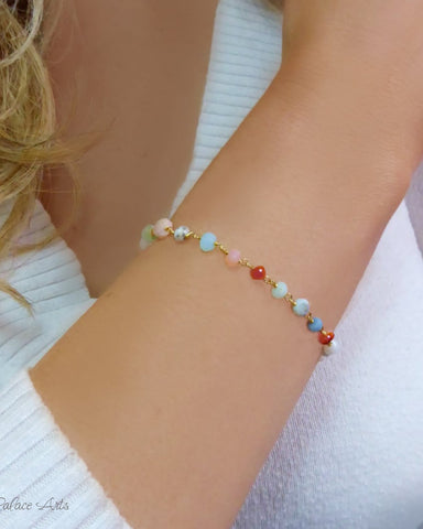 Adjustable Multi Color Peruvian Opal Bracelet For Women - Sterling Silver or Gold