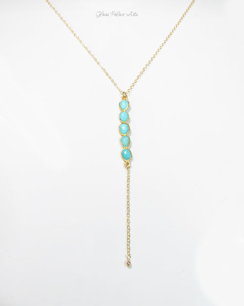 Long Turquoise Pendant Lariat Necklace For Women