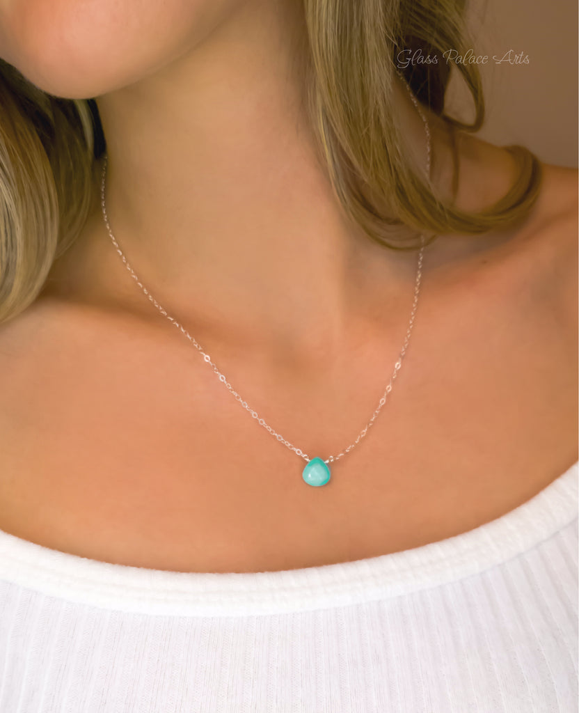 Dainty Sleeping Beauty Turquoise Necklace For Women, Sterling Silver, Gold or Rose Gold