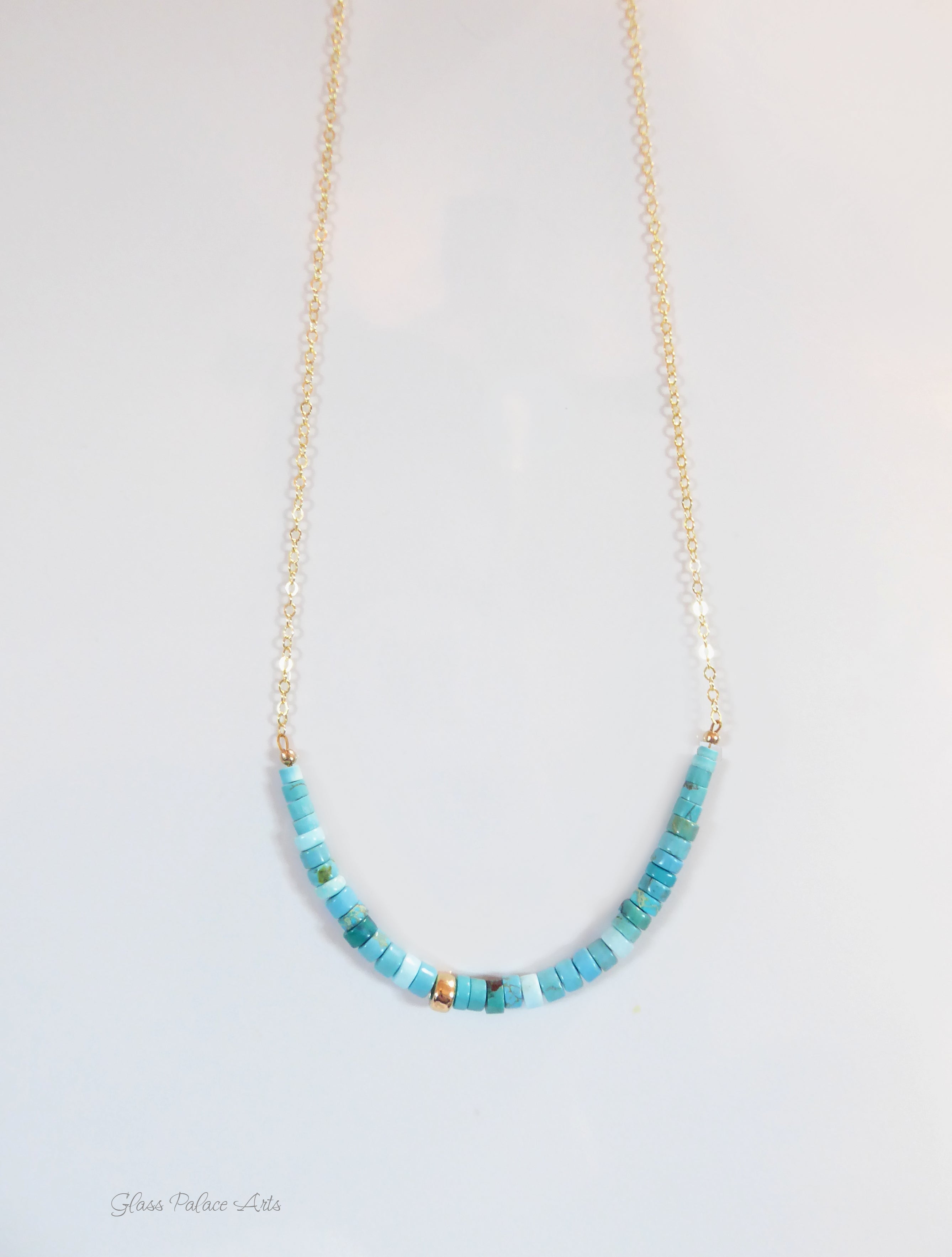 Simple Strand Beaded Turquoise Necklace For Women - Sterling Silver, 14k Gold Fill, Rose Gold