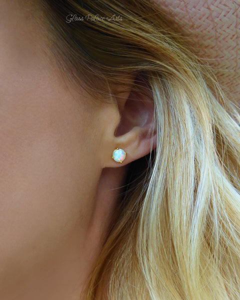 White Fire Opal Stud Earrings For Women